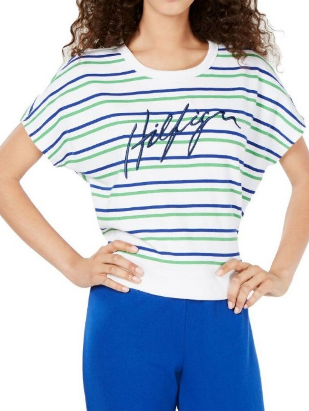 TOMMY HILFIGER Women's Embroidered-logo French Terry Short Sleeve Top 2X NWOT